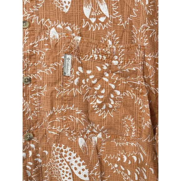 Columbia Sportswear‎ Size L Men's Hawaiian Shirt Orange/White with Palms - Picture 2 of 7